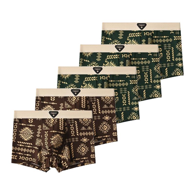 5 Pieces Men's Ice Silk Underwear Comfortable Boxer Briefs Teenager Retro Underpants Breathable Printing Boxers