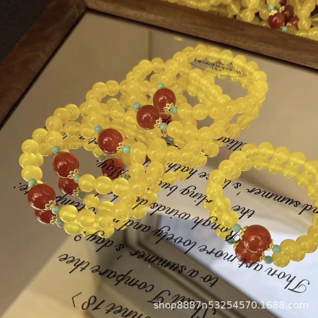 Natural 7A Yellow Agate Double Wrap Beaded Bracelet for Women - Handmade Gift