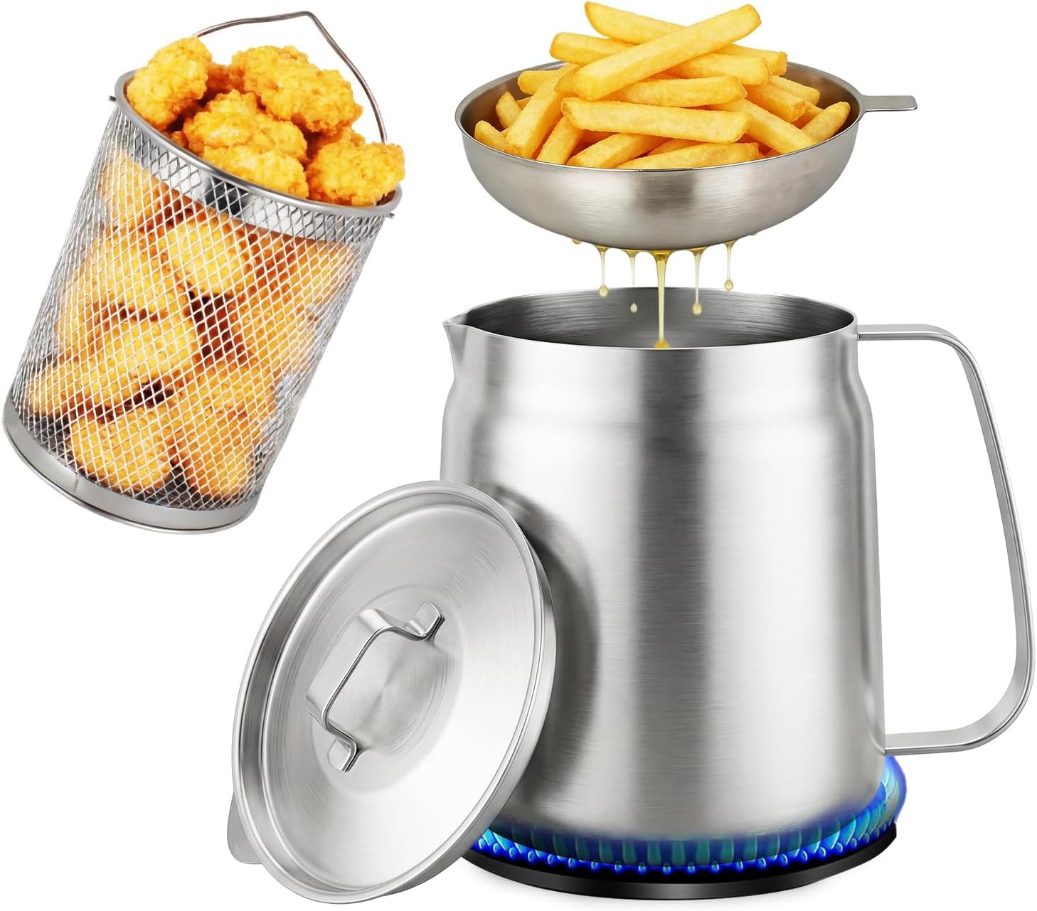 

Deep Fryer Pot, 304 Stainless Steel Fryer with Basket for Golden, Restaurant- United States