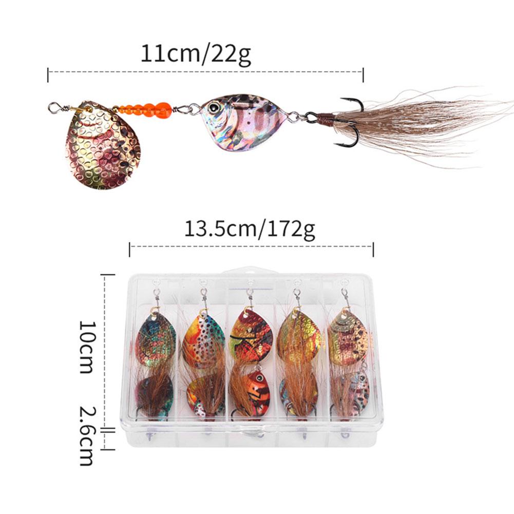5pcs Metal Spoon Spinner Fishing Lure with Feather Treble Hook Artificial Bait Hard Bait for Bass Trout