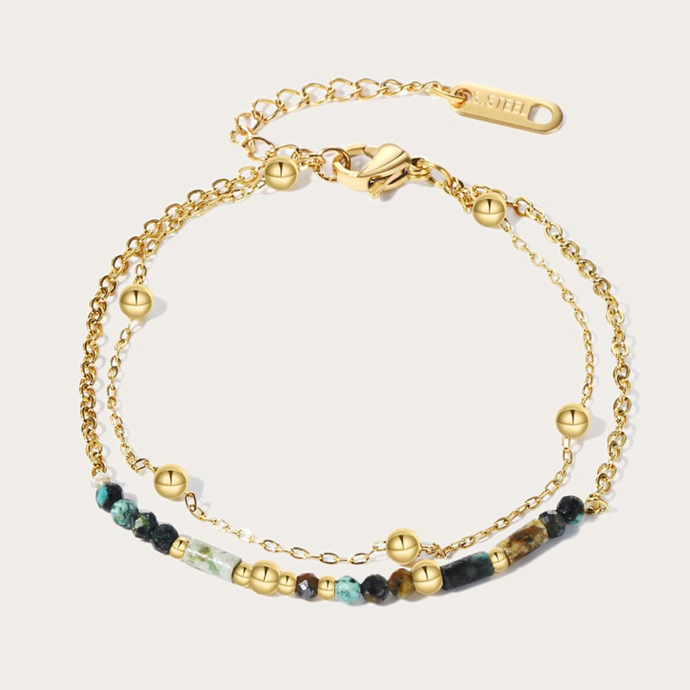 18K Gold Plated Layered Bracelet Set for Women Stainless Steel Turquoise Natural Stone Disc Charm Boho Gift  Custom