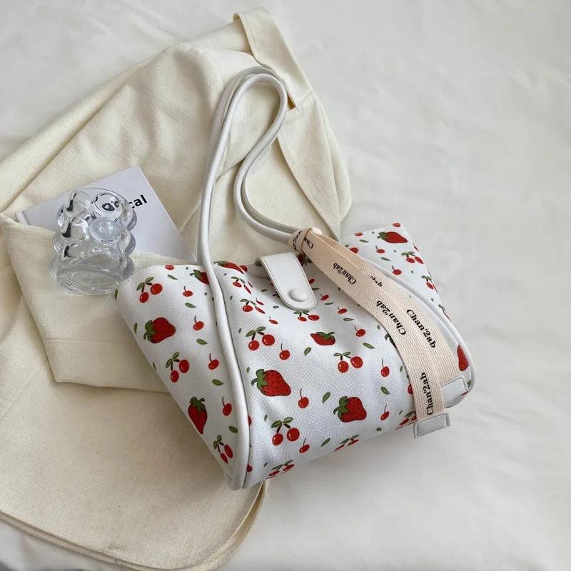 Large Capacity Bag for Women  Korean Version Bag  Pretty Cherry Print Shoulder Bag  Crossbody Bag