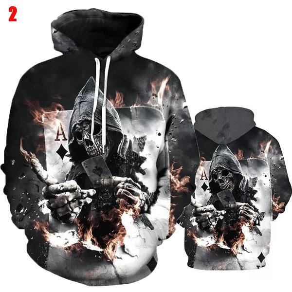 Unisex 3D Skull Print Hoodies Men Women Personality Hip-hop Street Hoodie Pullover