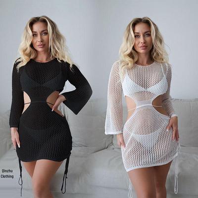 Sexy Strick-Strandkleid mit Ausschnitten und Sonnenhemd für Damen