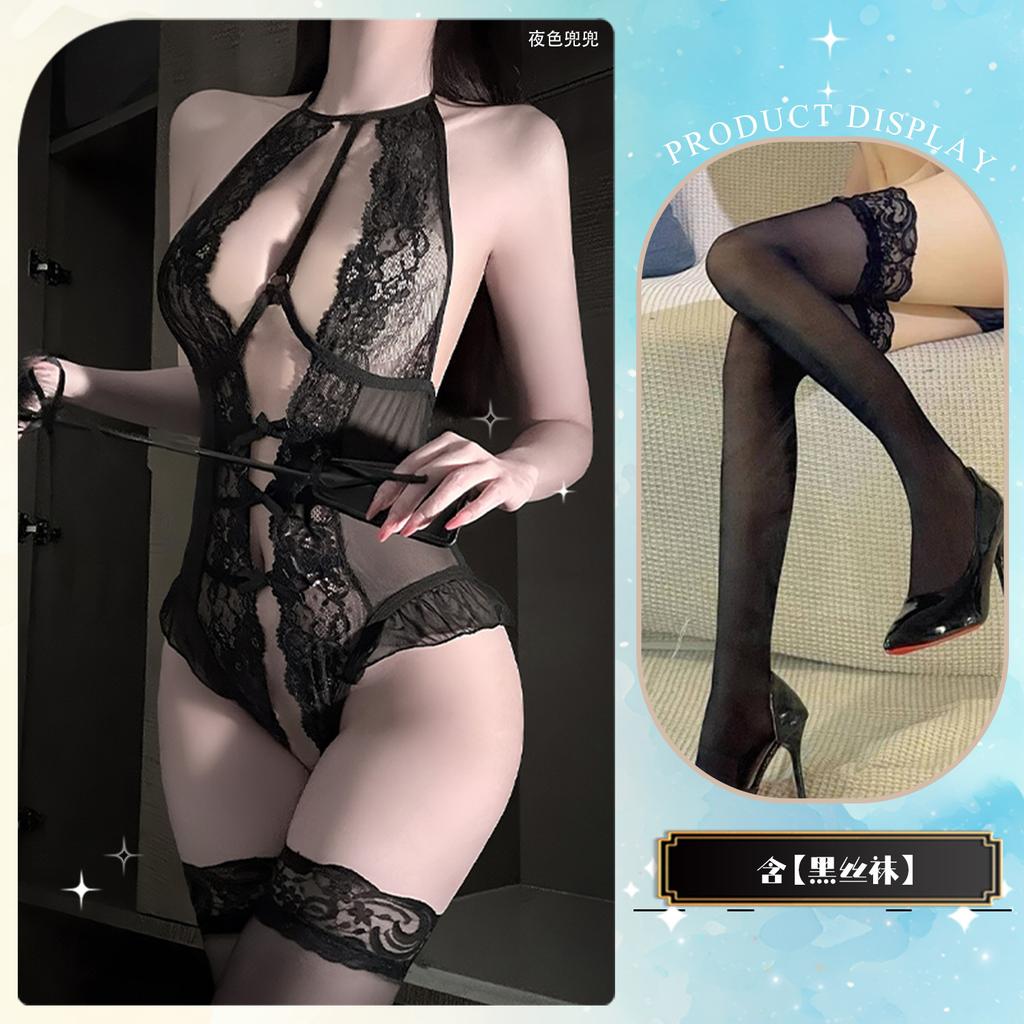 Sexy lingerie lace perspective open crotch onesie passion hot sexy uniform seduction pure lust
