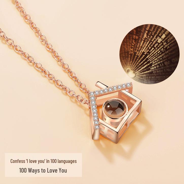 Love Memory Necklace: Projects 'I Love You' in 100 Languages, TikTok-Style Couple's Copper Clavicle Chain