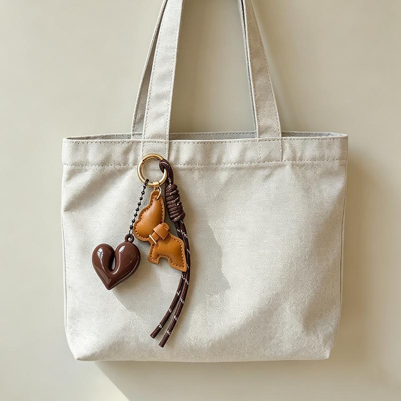 Yogodlns New Leather French Bulldog Pendant Heart Braided Rope Pendant Personalized Bag Pendant Accessories