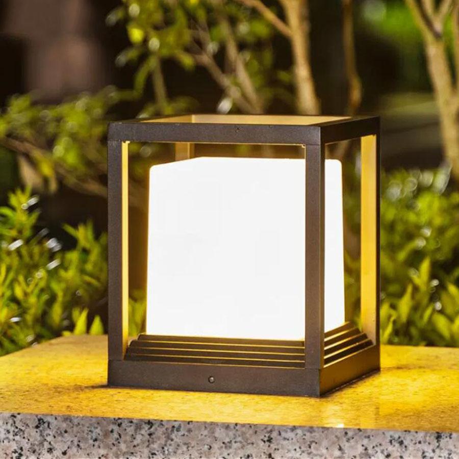 Modern Outdoor Solar Post Light LED Column Lamp IP54 Waterproof Square Lantern Pillar Light Garden Patio Landscape Bollard Light