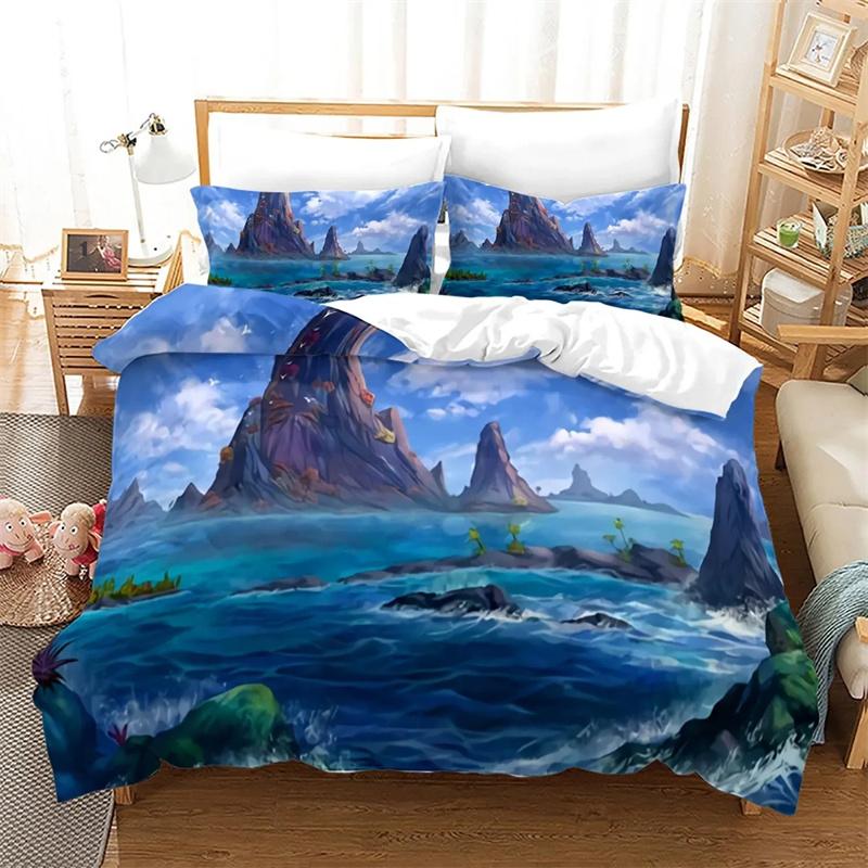 Ocean Duvet Cover Set Queen/Full Size Tropical Island with The Palm Trees and Sea Beach Nature Theme Print Polyester Bedding Set
