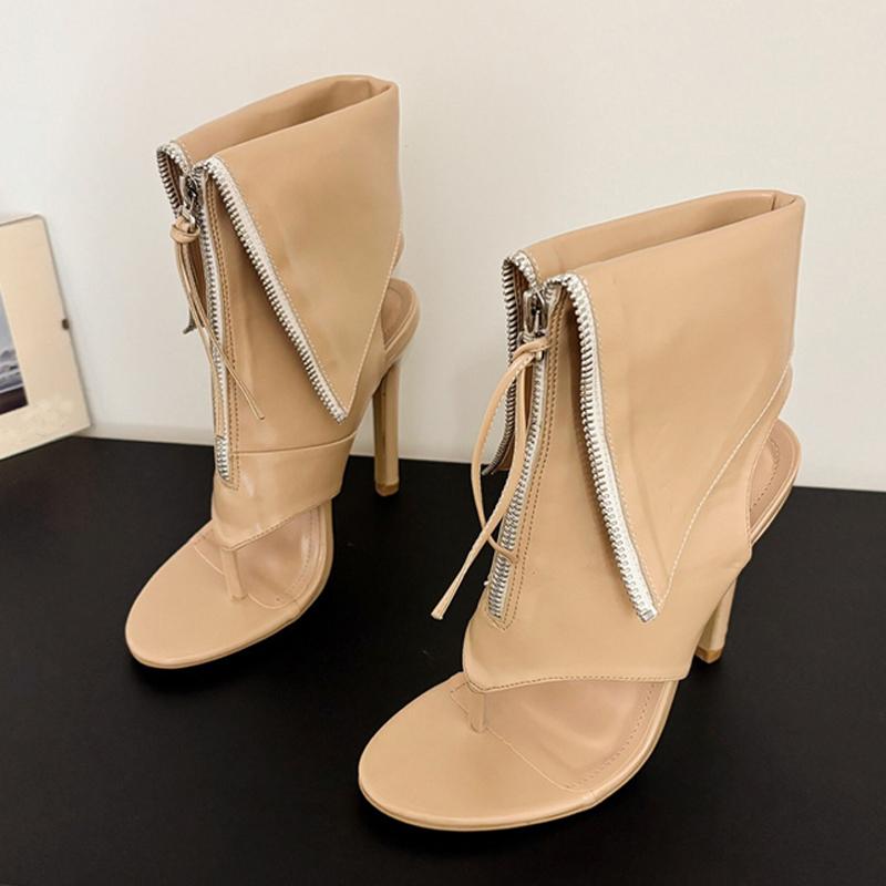 Liyke New Style Clip-On Open Toe Ankle Boots Women Sandals Fashion Tassel Zip Designer High Heels Booties Female Party Prom Shoe
