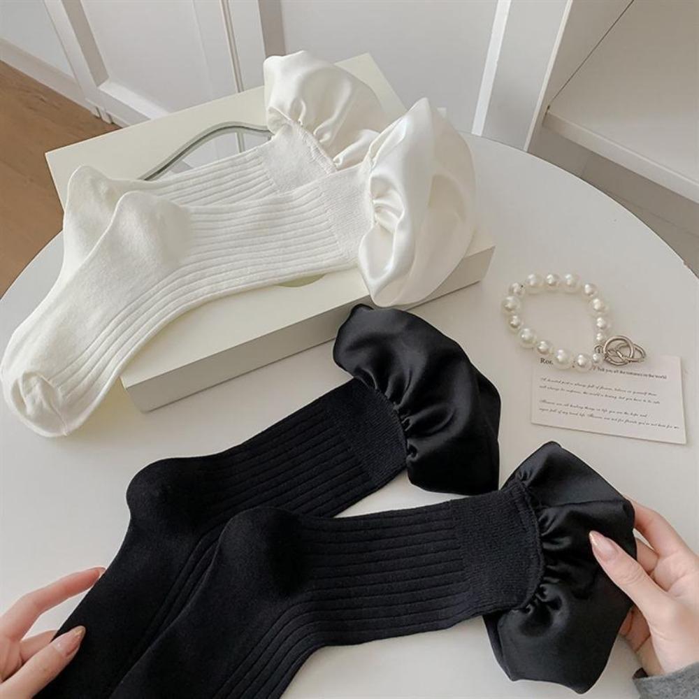Cotton Pleated Calf Socks Handmade Pile Socks Sweet Lolita Socks