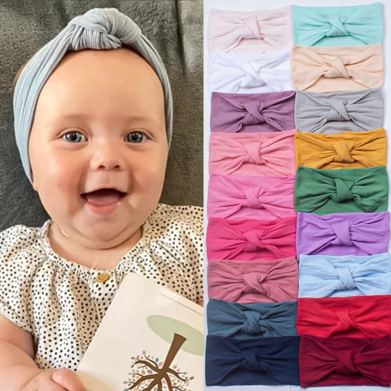 Summer Children's Headgear Baby Solid Color Nylon Knotted Wide Edge Headband Soft Double Knotted Headband