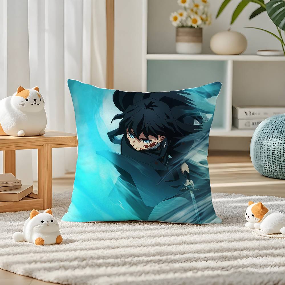 Demon Slayer Entertainment District Arc Anime Plush Pillow Cover Soft Short Plush Cushion Cover For Sofa Bedroom Home Decor