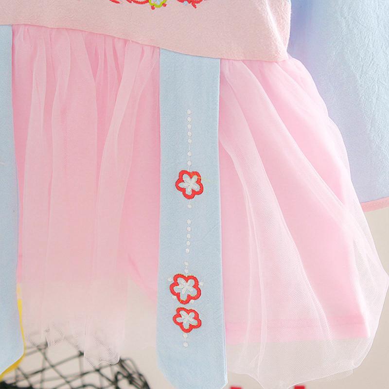 Girl Baby Cotton Dress Long Sleeve A-line Skirt Han Style Button Collar Ancient Gauze Puffy Dress