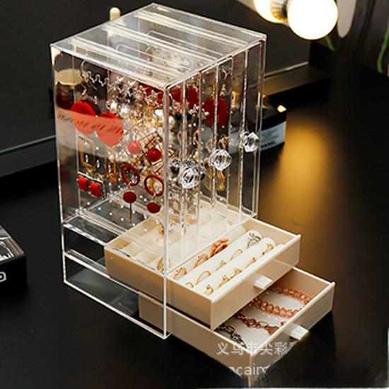 Dustproof Transparent Jewelry Display Stand - Desktop Earring and Necklace Storage Box