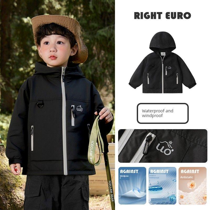 Right European Style Boys' Mountain Jacket 25 Autumn New Outdoor Style Color-Blocking Zipper Waterproof Hooded Windproof Children's Clothing