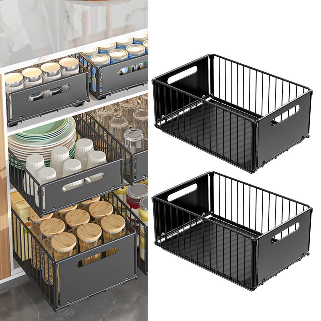 2 Pieces Pull Out Cabinet Organizer Slide Storage Shelves Basket Drawers for