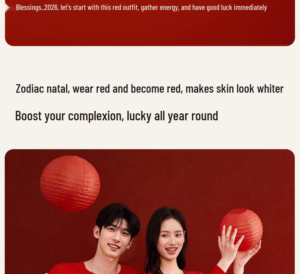 Year of the Horse Red Autumn Cotton Underwear Set for Men & Women - Thin, Warm, Middle-aged & Elderly