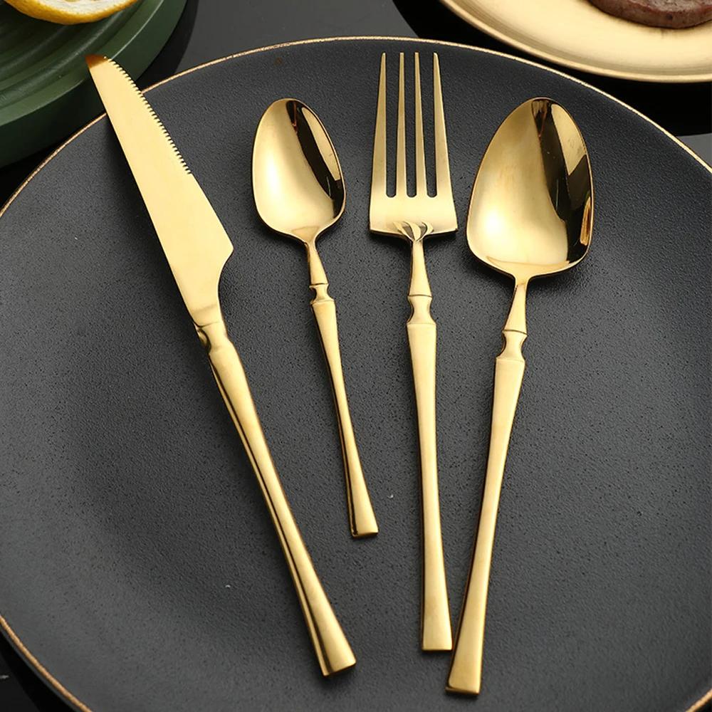 16pcs Gold Cutlery Set Forks Knives Spoons Dinnerware Dishwasher Safe Stainless Steel Western Tableware Silverware Wedding Gift