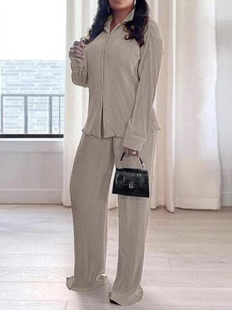 Elegant European & American Women's Solid Color Long Pants Two-Piece Set