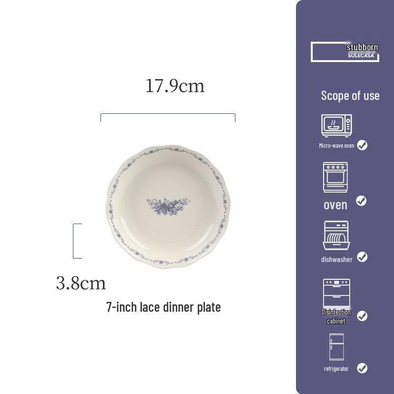 Shunxiang Blue Fog Flower Ceramic Tableware Set: Retro High-End Rice Bowl Plate for Luxurious Dining.