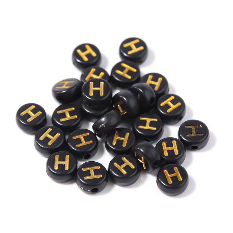 100pcs Black Color Acrylic Letter Beads A-Z Round Flat Alphabet Spacer Bead for Jewelry Making DIY Bracelet Necklace Charms