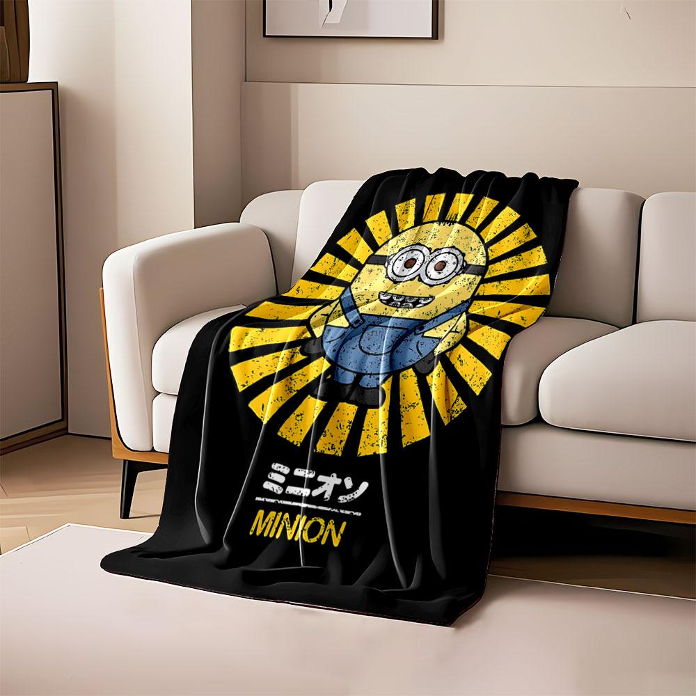 

A cartoon character with a yellow sunburst pattern on a black background. for all seasons blanket lunch break throw gift 80cm x 120cm