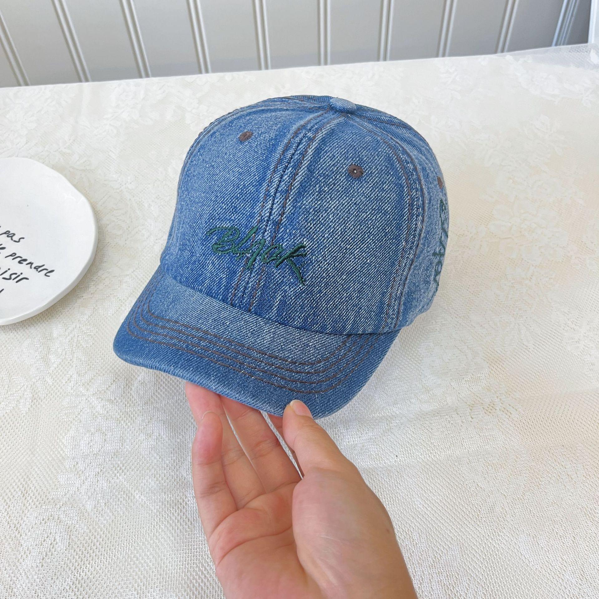 

Короткие поля бейсболки с вышитыми буквами солнцезащитный козырек для мужчин и женщин пар персонализированный джинсовый солнцезащитный козырек маленькая джинсовая шляпа M（56-58cm）