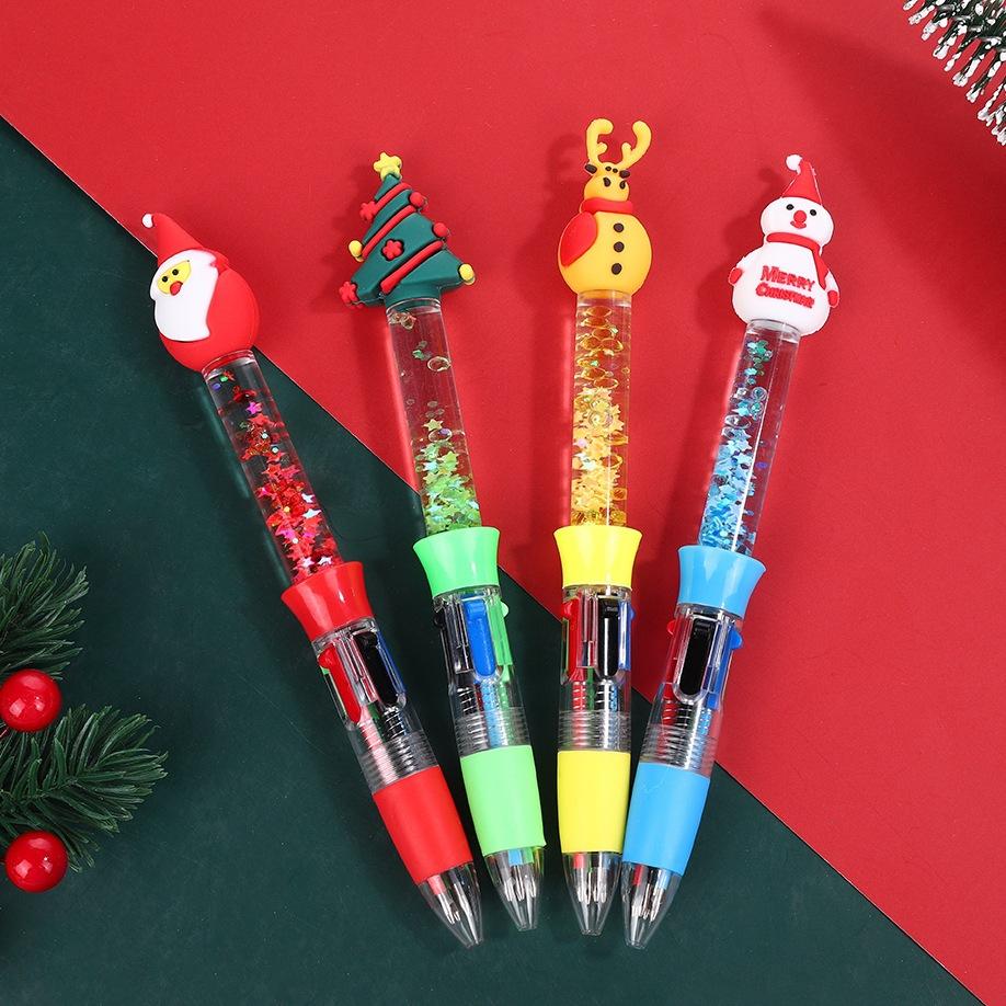 40Pcs Santa Claus Quicksand Four-color Ballpoint Pen Hand Account Pen Press Color Stationery Prize Gift Writing Tools Holiday Gift Novelty Stationery