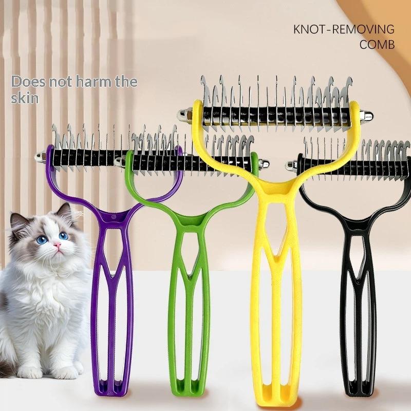 Pet Hair Remover Double Sided Stainless Steel Comb Dog Cat Grooming Brush Knot Remover Cleaning Tool