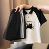 Korean Style Girls' Patchwork Lapel T-shirt & Shorts Set – Trendy Summer Two-Piece for Kids