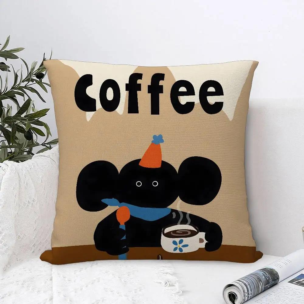 Creative Coffee Illustration Pillow Case Plush Fabric Soft Double Sided Print Home Sofa High Quality Cushion Cover Throw