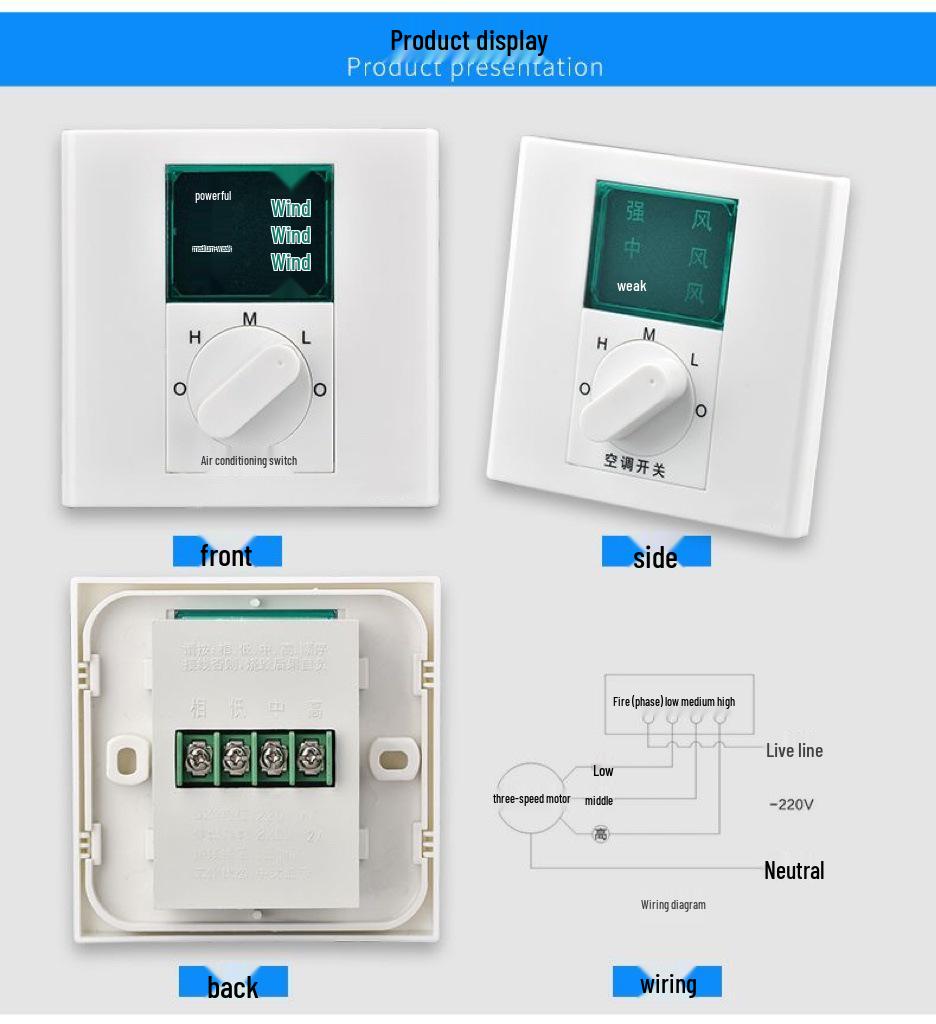 BC103 Thermostat: 86 Type Fan Coil Unit with 3-Speed Air Conditioner Control