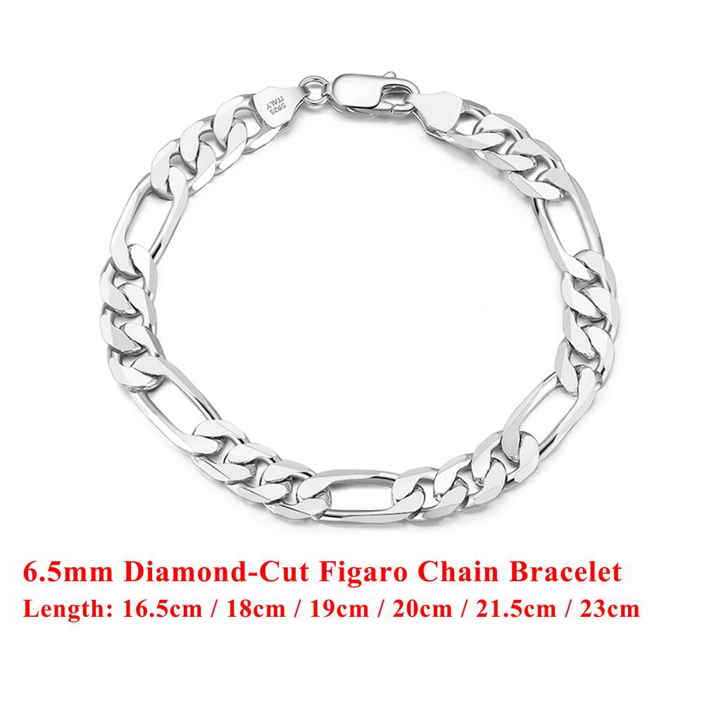 EFFIE QUEEN 925 Sterling Silver Diamond Cut Classic Figaro Hollow Out Chain Bracelet For Women Men Dainty Fine Jewelry SB108