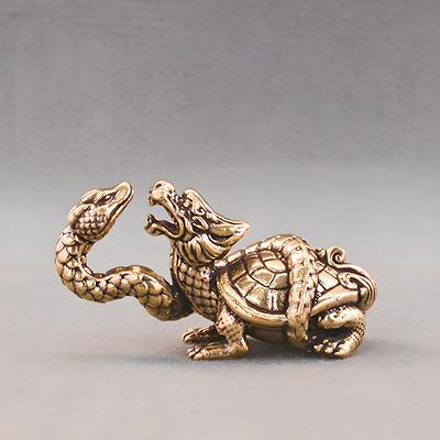 Ottone Retrò Serpente Mitologico Testa di Tartaruga Corpo di Tartaruga Statuette Miniature Animale Fortunato Statua