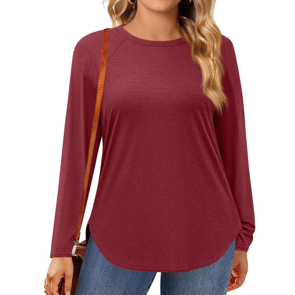 Damen Übergröße Oberteile Langarmshirts Rundhals Fließende Tunika Lässig Lockere Bluse L-5X