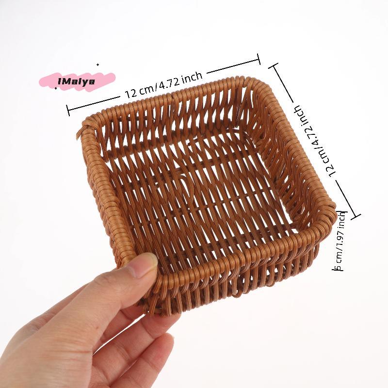 M-Imitation Rattan Wicker Basket Fruit Tea Snack Bread Basket Cosmetic Square Storage Box Household Kitchen Supplies