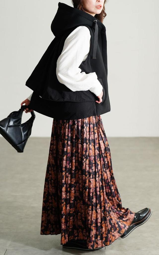 Gold Japan Plus Size Outerwear Vest Jacket Coat with Mixed Padded Tiered Size Black Women's Hood, Material, Pockets, Drawstring, Autumn, LL,