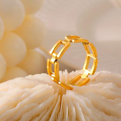 Geometric Square Splicing Ring Titanium Steel Plated 18K Gold Niche Design Open Ring
