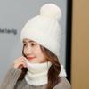 Autumn and winter new velvet scarf two-piece cover hat men's and women's knitted hat adult ear protector hairball wool hat