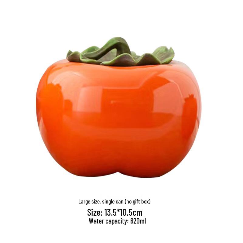 Ceramic Persimmon Tea Caddy - Large/Medium Sealed Jar for Tea or Candy Storage