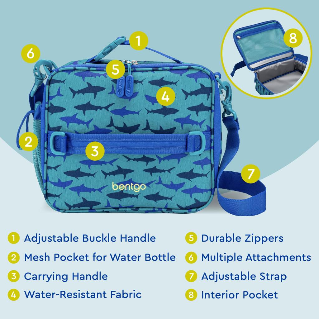 Bentgo Kids Lunch Bag Double Interior Exterior Zippered Water Bottle Holder Ideal for Children - Durable, Insulated, Water-Resistant Fabric, &