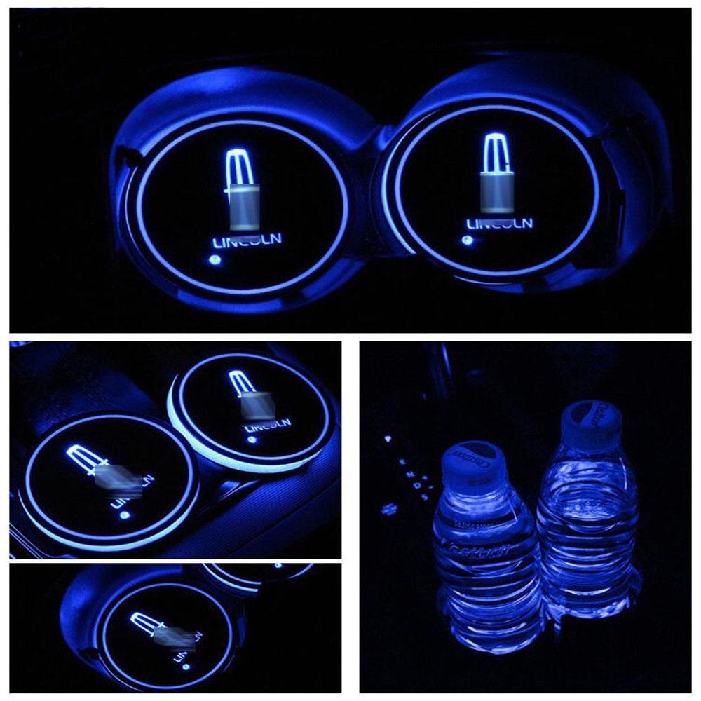 Led Colorful 2pcs Car Cup Holder Pad Mat For Auto Atmosphere Lights