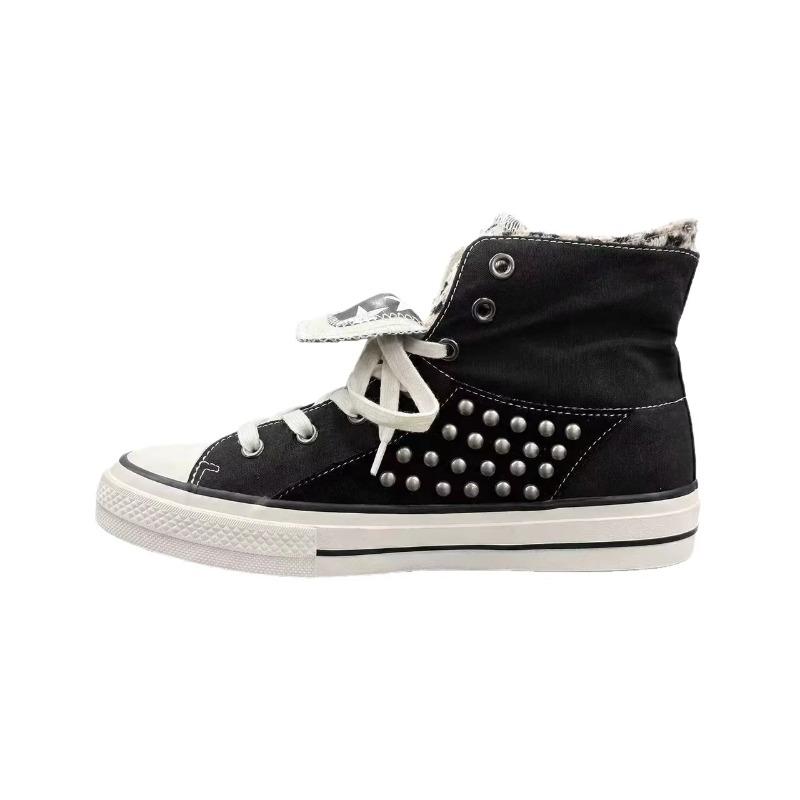 Men's Women's Outdoor High Canvas Shoes Couples Breathable Rivets Increase Casual Shoe