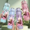 1PC Sweet Pink Milkshake Dessert Print 750ml Color Plastic Sports Water Bottle Leakproof Flip Straw Lid Suitable for Sports Office Home Use