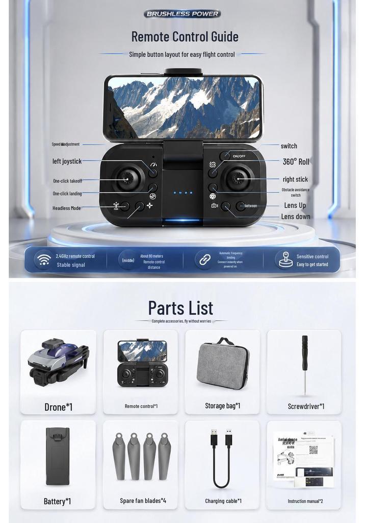 HD Triple Camera Drone with Brushless Motor, Optical Flow Hovering, and Obstacle Avoidance