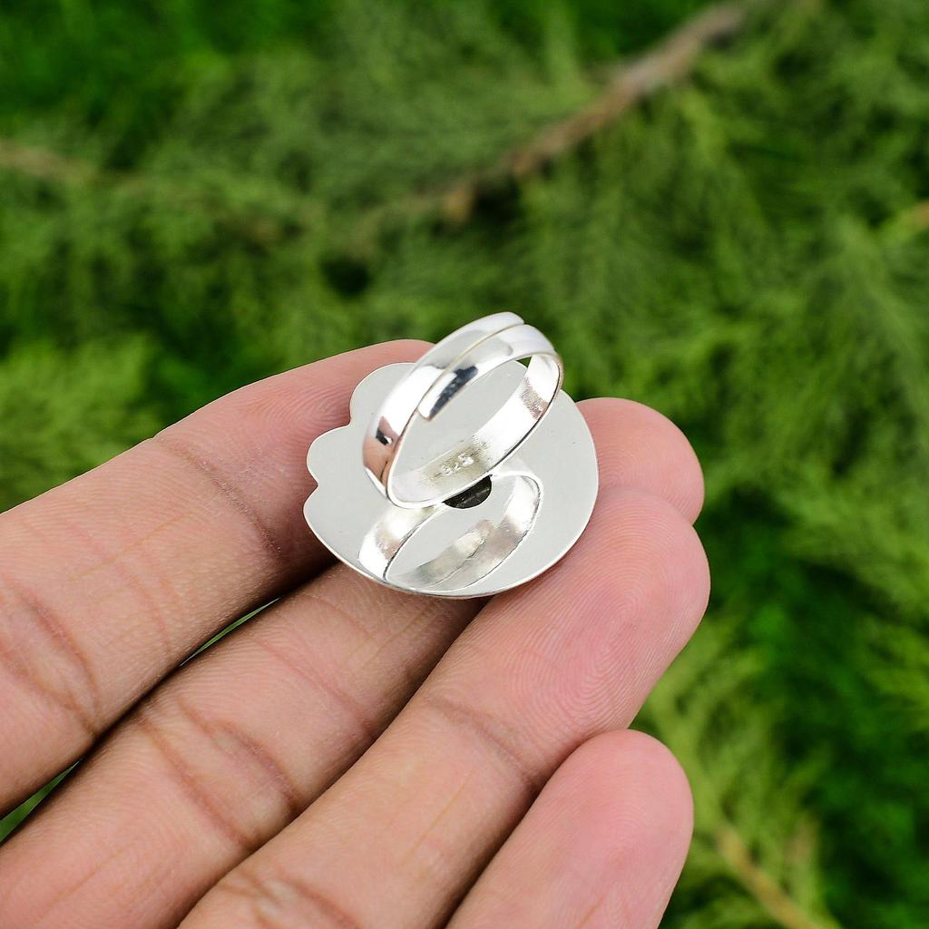 Natural Labradorite 925 Silver Stackable Flower Adjustable Ring For Women