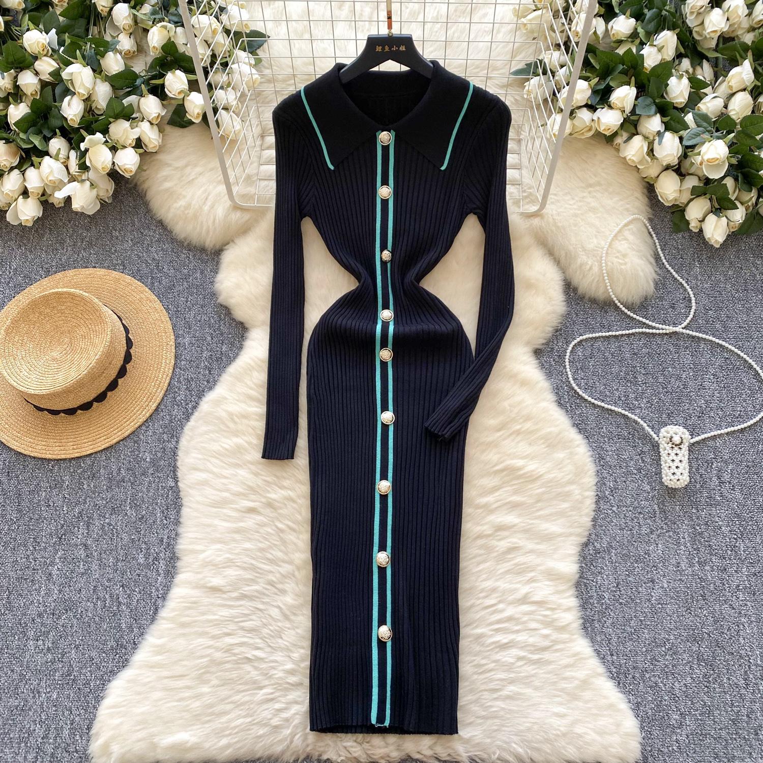 Осень-зима женские трикотажные платья 2024 винтажное лоскутное полосатое длинное — фото 21