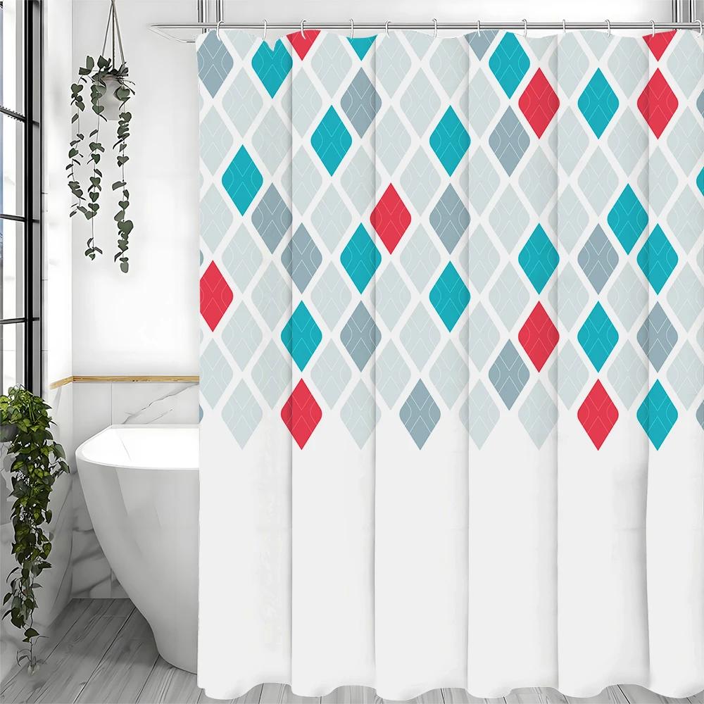 Creative Geometric Diamond Shower Curtain, Bathroom Decorative Shower Curtain, Waterproof Shower Curtain with Hooks