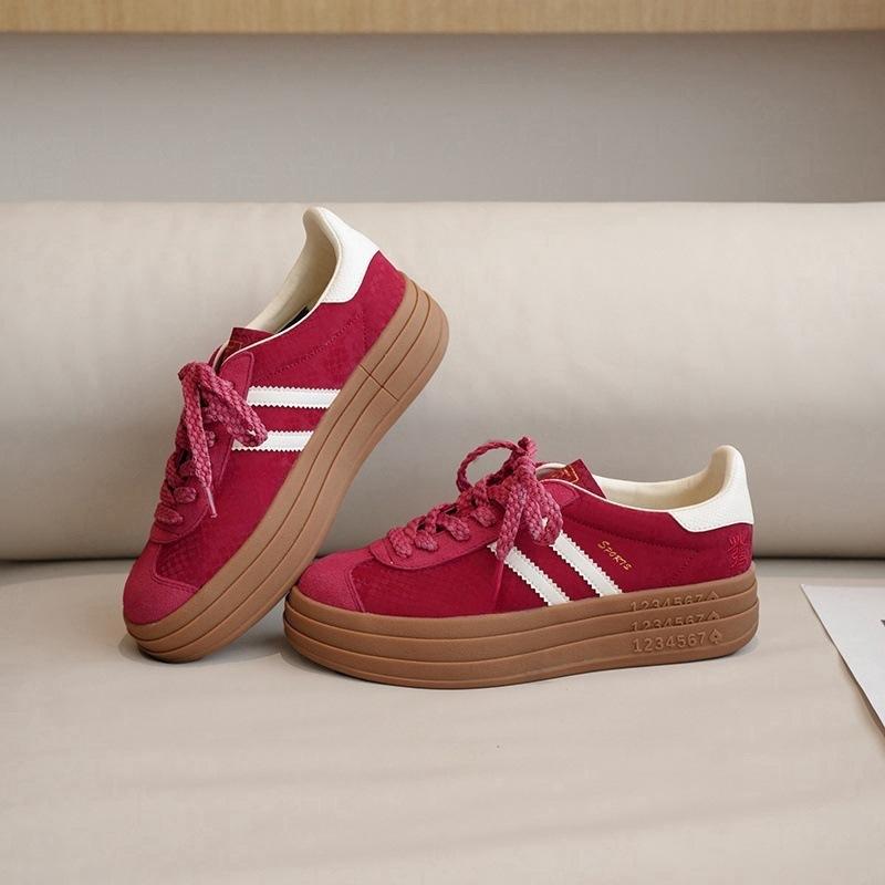 New red leather German training shoes women's versatile platform casual sports shoes retro board shoes Forrest Gump shoes